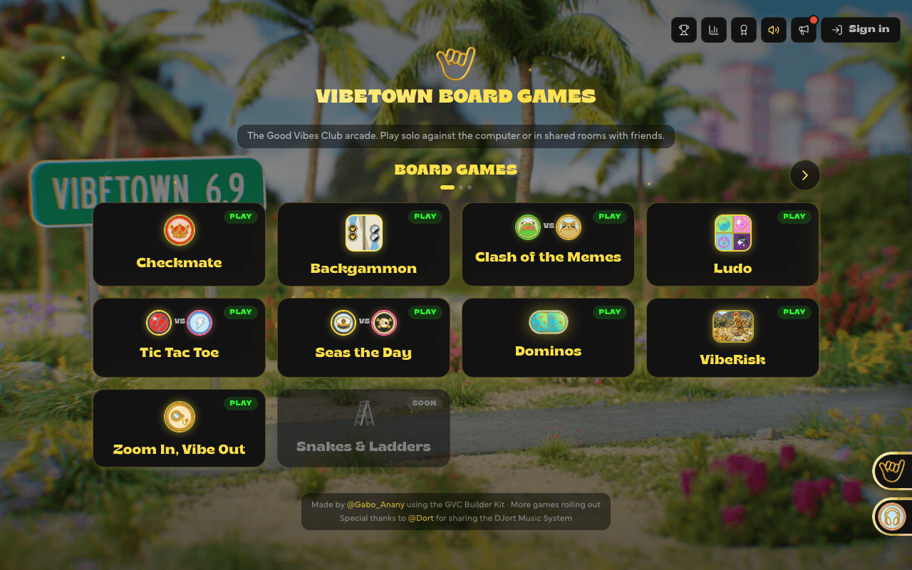 VibeTown Games Hub preview